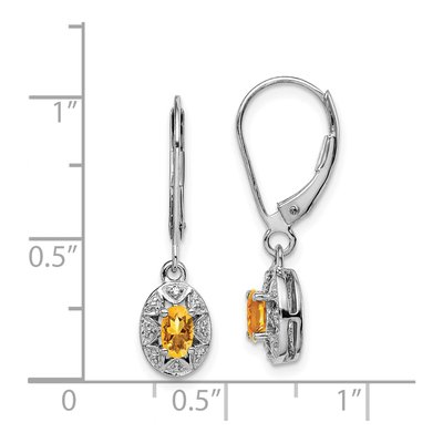 Sterling Silver Citrine & Diamond Leverback Earrings – view 4