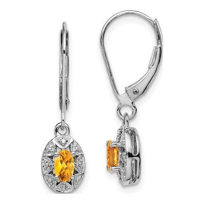 Sterling Silver Citrine & Diamond Leverback Earrings