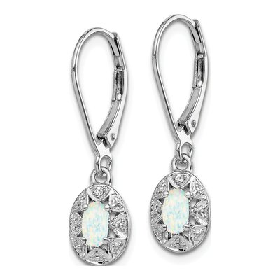 Sterling Silver Lab-Created Opal & Diamond Leverback Earrings – view 3