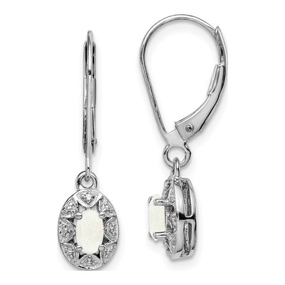 Sterling Silver Lab-Created Opal & Diamond Leverback Earrings
