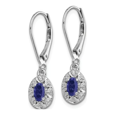 Sterling Silver Lab-Created Sapphire & Diamond Leverback Earrings – view 3