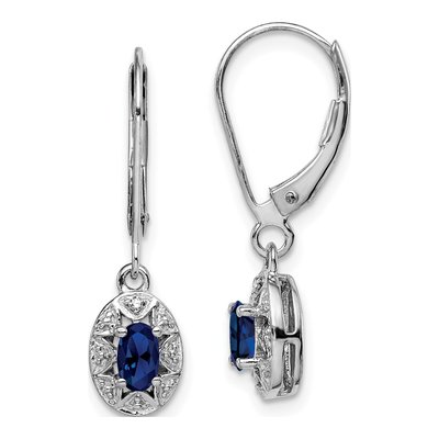 Sterling Silver Lab-Created Sapphire & Diamond Leverback Earrings