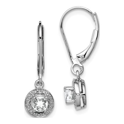 Sterling Silver White Topaz & Diamond Birthstone Leverback Earrings
