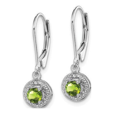 Sterling Silver Peridot & Diamond Leverback Earrings – view 3