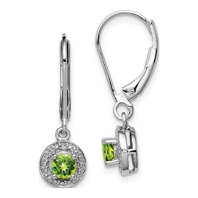 Sterling Silver Peridot & Diamond Leverback Earrings