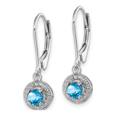Sterling Silver Swiss Blue Topaz & Diamond Leverback Earrings – view 3