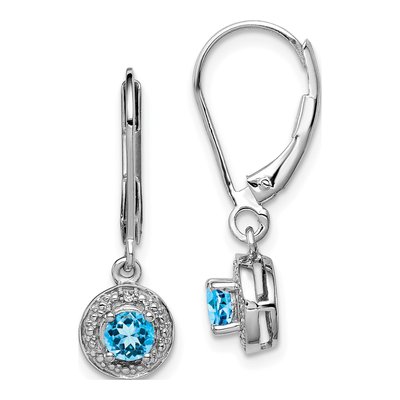 Sterling Silver Swiss Blue Topaz & Diamond Leverback Earrings