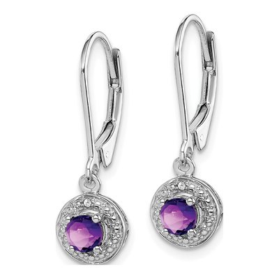 Sterling Silver Amethyst & Diamond Leverback Earrings – view 3