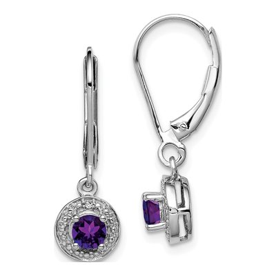 Sterling Silver Amethyst & Diamond Leverback Earrings
