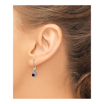 Sterling Silver Garnet & Diamond Leverback Earrings – view 4