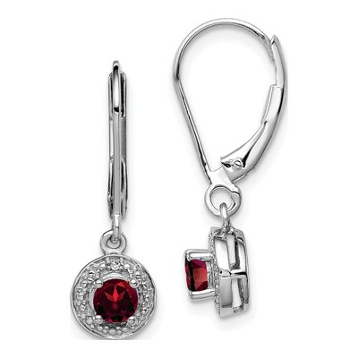 Sterling Silver Garnet & Diamond Leverback Earrings