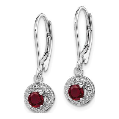 Sterling Silver Lab-Created Ruby & Diamond Halo Leverback Earrings – view 3