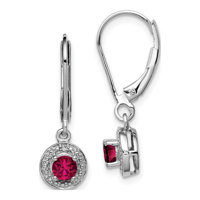 Sterling Silver Lab-Created Ruby & Diamond Halo Leverback Earrings