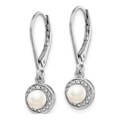 Sterling Silver Freshwater Cultured Pearl & Diamond Leverback Earrings – view 2