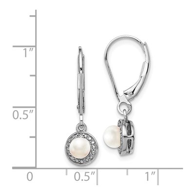Sterling Silver Freshwater Cultured Pearl & Diamond Leverback Earrings – view 4
