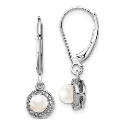 Sterling Silver Freshwater Cultured Pearl & Diamond Leverback Earrings