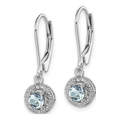 Sterling Silver Aquamarine & Diamond Leverback Earrings – view 3