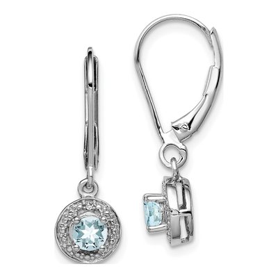 Sterling Silver Aquamarine & Diamond Leverback Earrings