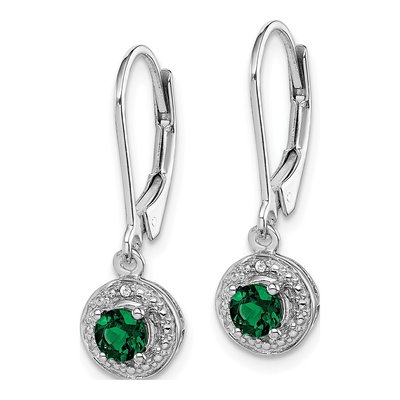 Sterling Silver Lab-Created Emerald & Diamond Leverback Earrings – view 3