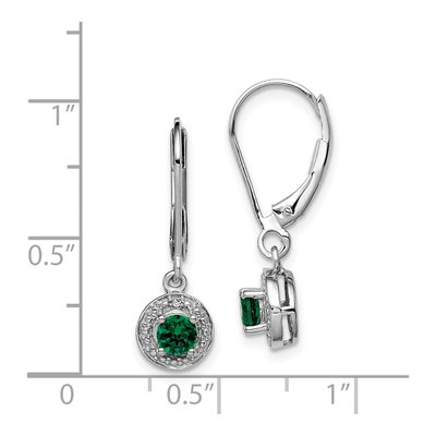 Sterling Silver Lab-Created Emerald & Diamond Leverback Earrings – view 5