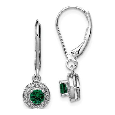 Sterling Silver Lab-Created Emerald & Diamond Leverback Earrings