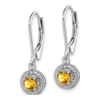 Sterling Silver Citrine & Diamond Leverback Earrings – view 3