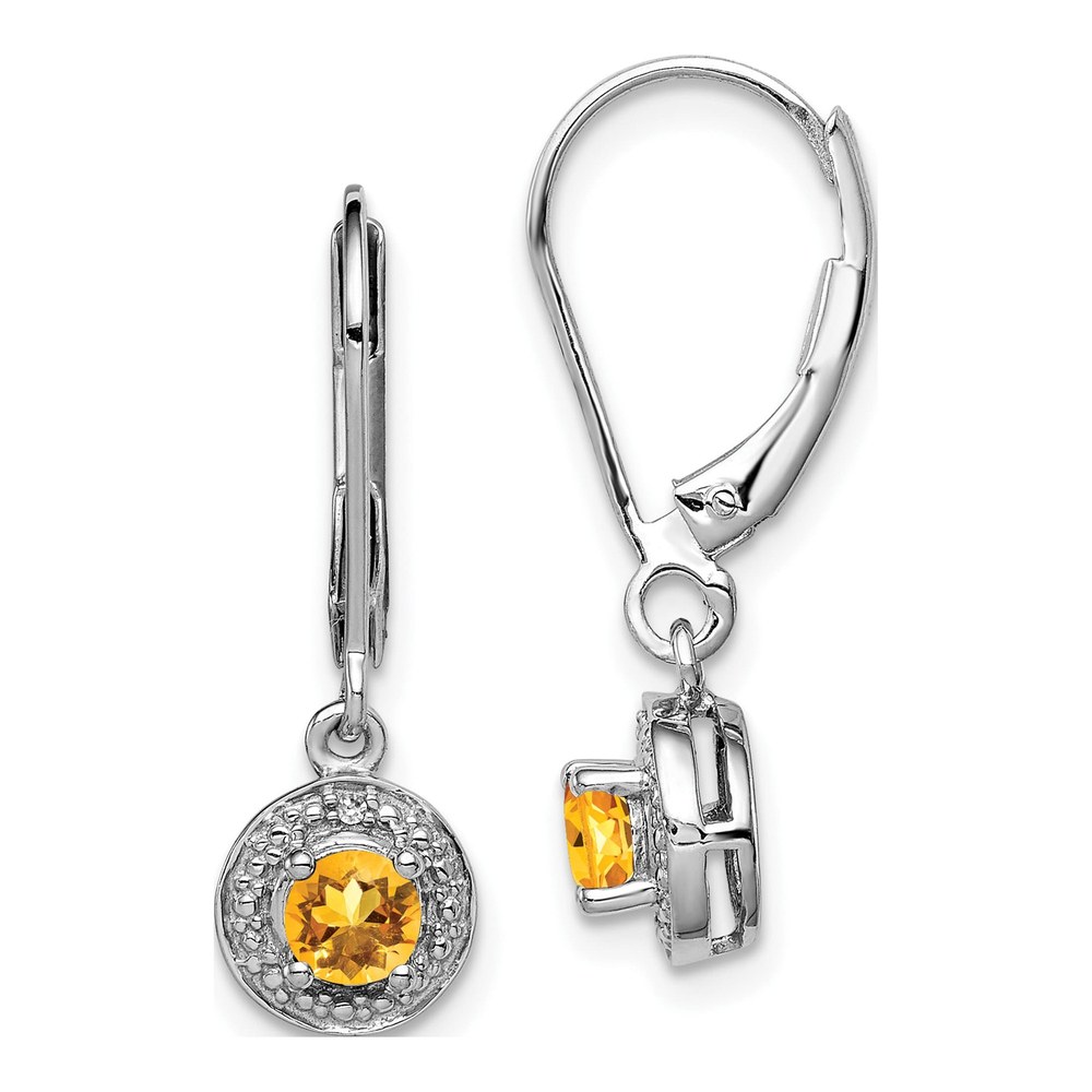 Sterling Silver Citrine & Diamond Leverback Earrings