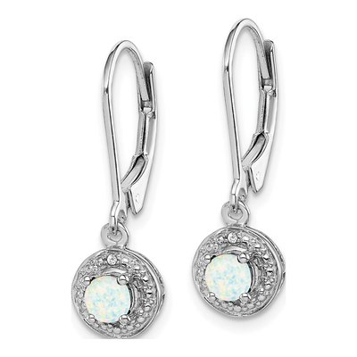 Sterling Silver Lab-Created Opal & Diamond Birthstone Leverback Earrings – view 3