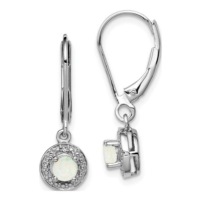 Sterling Silver Lab-Created Opal & Diamond Birthstone Leverback Earrings
