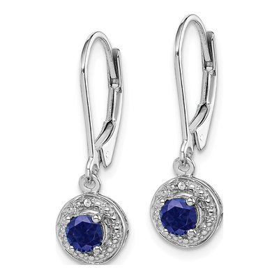 Sterling Silver Lab-Created Sapphire & Diamond Leverback Earrings – view 3