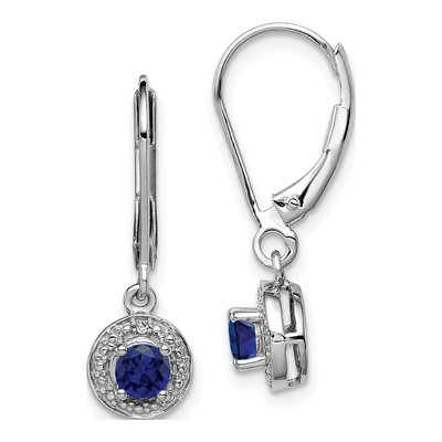 Sterling Silver Lab-Created Sapphire & Diamond Leverback Earrings