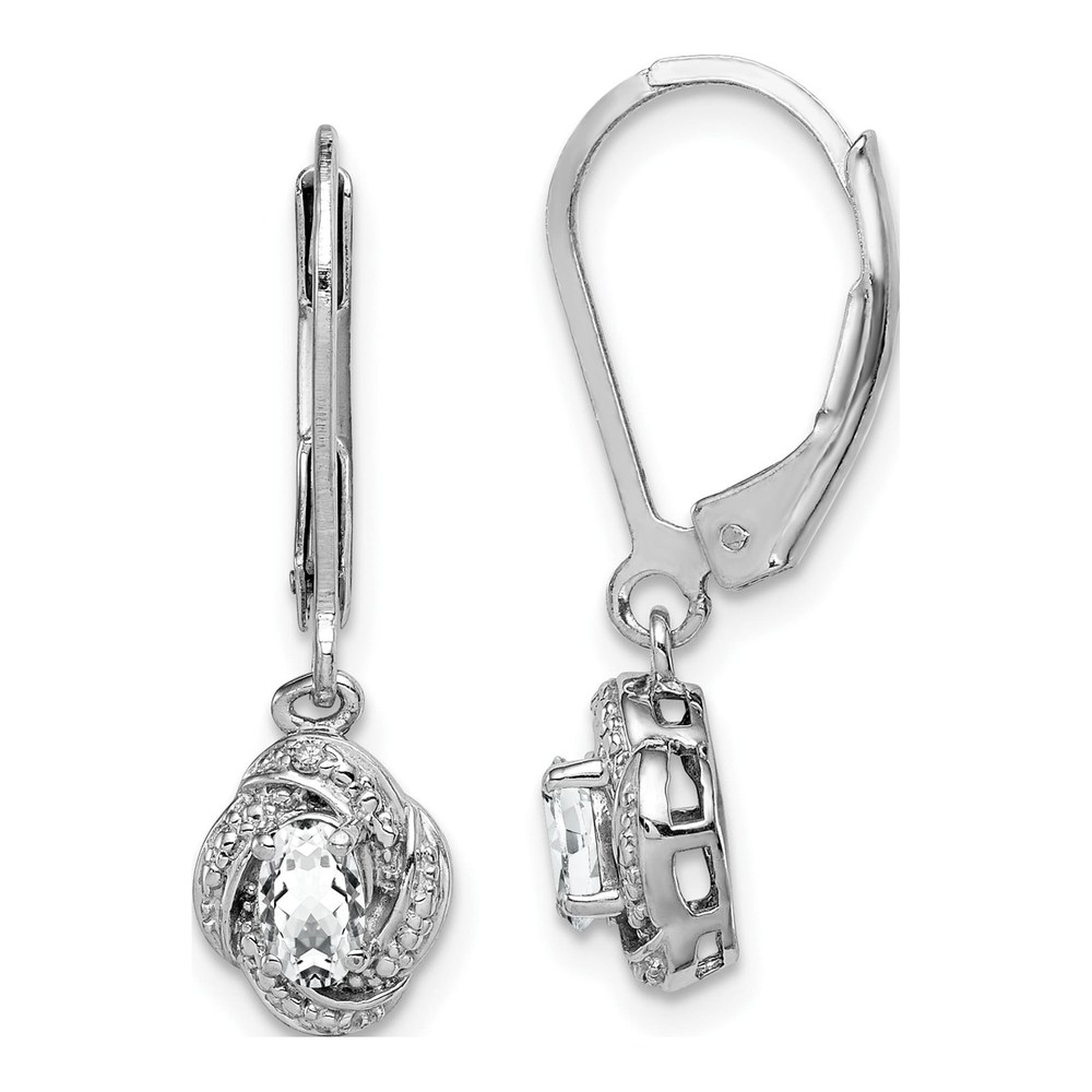 Sterling Silver White Topaz & Diamond Leverback Earrings