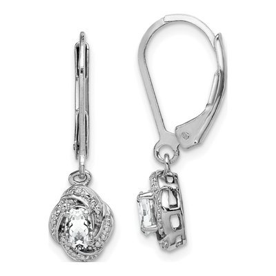 Sterling Silver White Topaz & Diamond Leverback Earrings