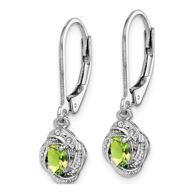Sterling Silver Peridot & Diamond Leverback Earrings – view 2