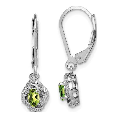 Sterling Silver Peridot & Diamond Leverback Earrings