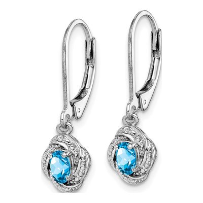 Sterling Silver Swiss Blue Topaz & Diamond Leverback Earrings – view 3