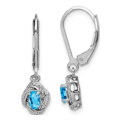 Sterling Silver Swiss Blue Topaz & Diamond Leverback Earrings