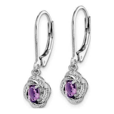Sterling Silver Amethyst & Diamond Leverback Earrings – view 3