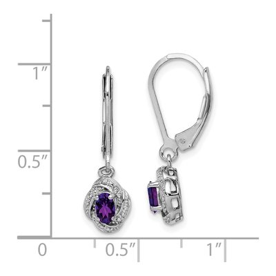 Sterling Silver Amethyst & Diamond Leverback Earrings – view 5