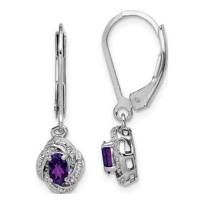 Sterling Silver Amethyst & Diamond Leverback Earrings
