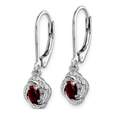 Sterling Silver Garnet & Diamond Leverback Earrings – view 2