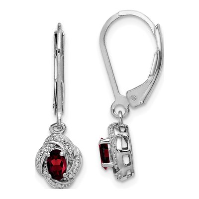 Sterling Silver Garnet & Diamond Leverback Earrings