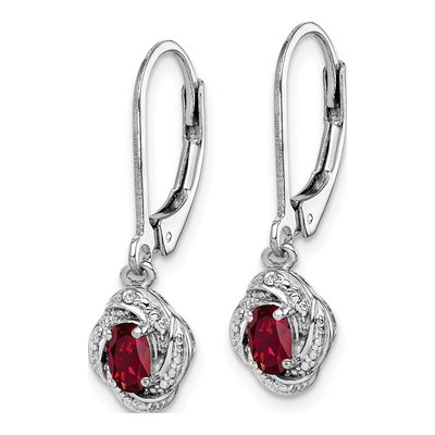 Sterling Silver Lab-Created Ruby & Diamond Leverback Earrings – view 2