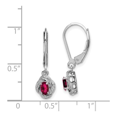Sterling Silver Lab-Created Ruby & Diamond Leverback Earrings – view 4
