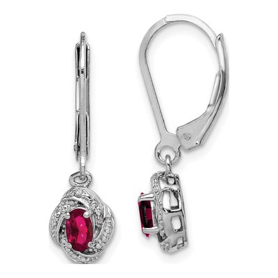 Sterling Silver Lab-Created Ruby & Diamond Leverback Earrings