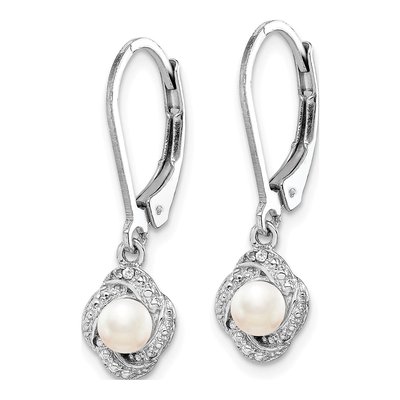 Sterling Silver Freshwater Cultured Pearl & Diamond Leverback Earrings – view 2