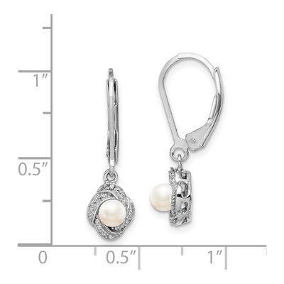 Sterling Silver Freshwater Cultured Pearl & Diamond Leverback Earrings – view 4