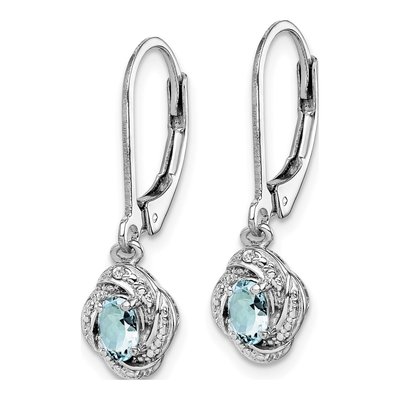 Sterling Silver Aquamarine & Diamond Leverback Earrings – view 2