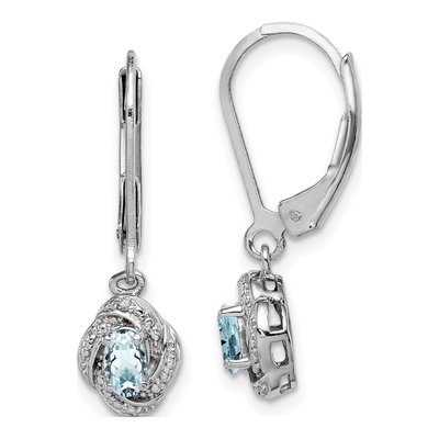 Sterling Silver Aquamarine & Diamond Leverback Earrings