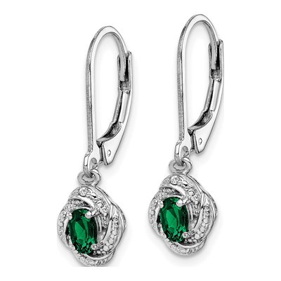 Sterling Silver Lab-Created Emerald & Diamond Leverback Earrings – view 2
